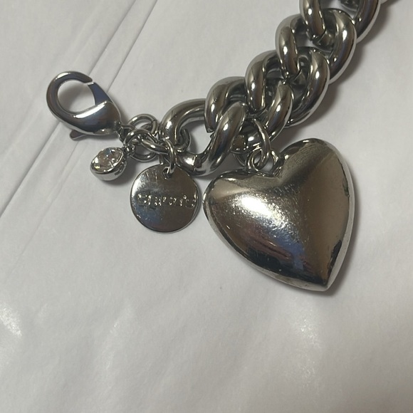 Chico's Heavy Silver Tone Chain Link Bracelet with Large Dangling Puffed Heart - Picture 5 of 6